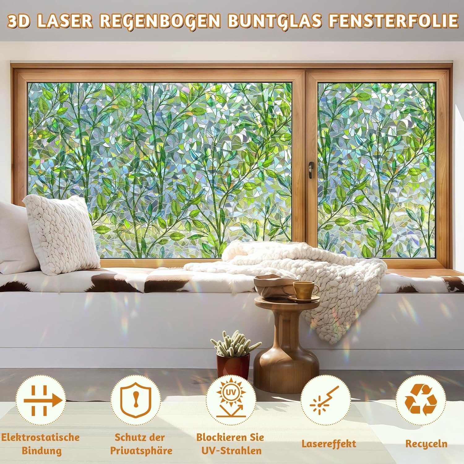 Coonoor Fensterfolie Selbsthaftend Blickdicht Sichtschutzfolie Fenster 3D Fensterfolie – Bild 3 von 5