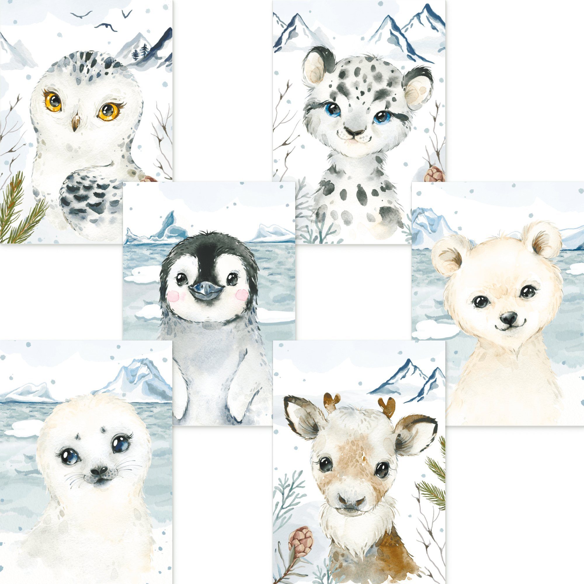 CreativeRobin Poster Schönes Tier-Poster-Set fürs Kinderzimmer I Babyzimmer Deko, Tiere der Arktis