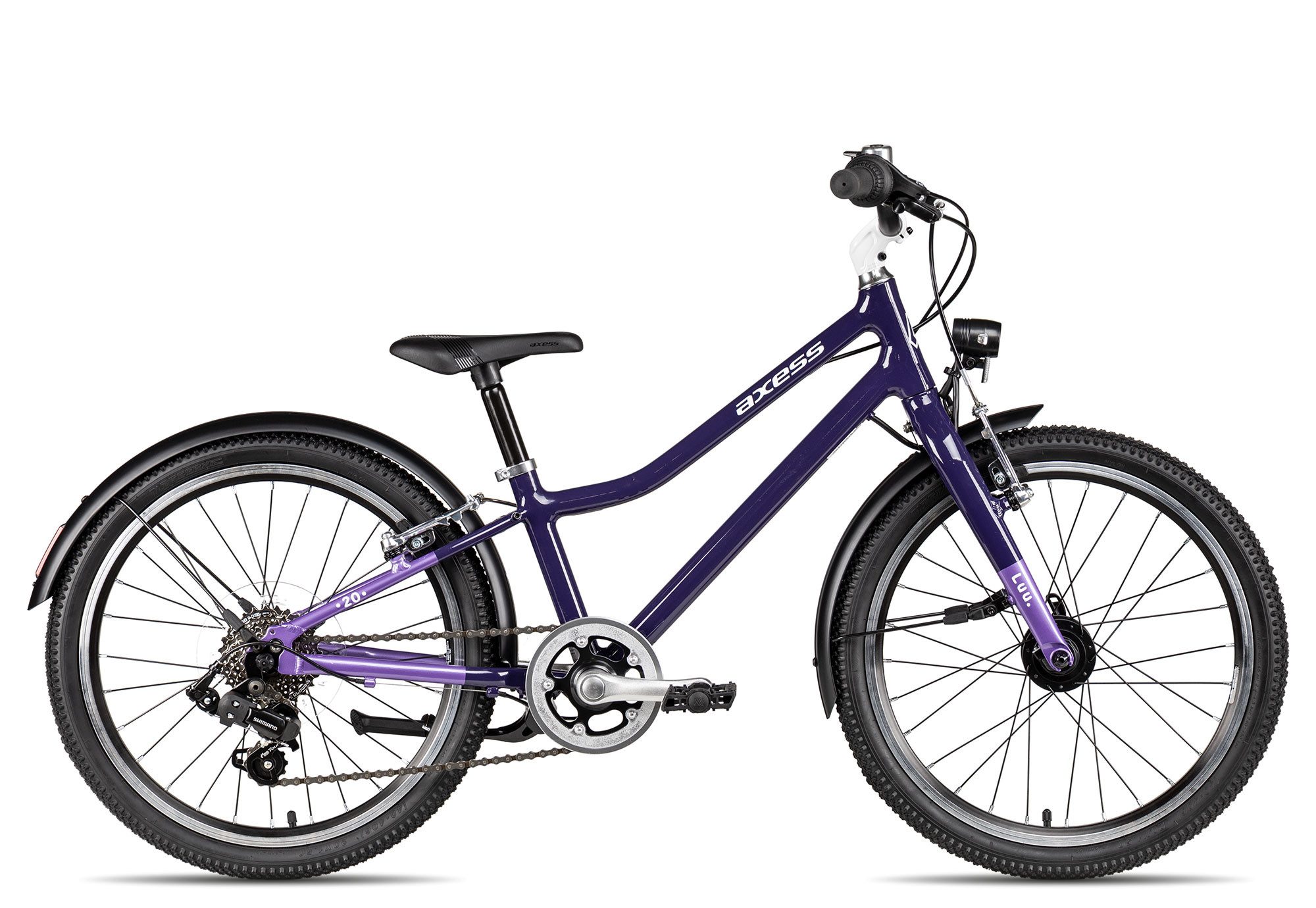 Axess Kinderfahrrad LUU. 20 EQ, 7 Gang Shimano Tourney RD-FT35 Schaltwerk, Kettenschaltung, Besonders leichtes Kinderfahrrad violett/rosa