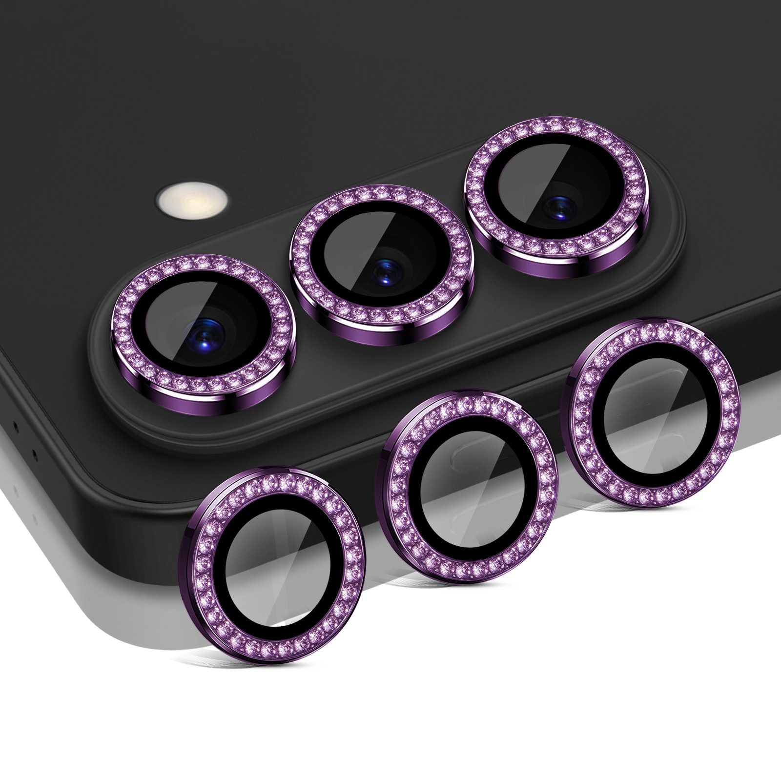 Tec-Expert Kameraschutzglas 9H Glas Set Dunkles Violett mit Schmuckstein für Samsung Galaxy S26 für Samsung Galaxy S26, Linsenschutzglas Set, 1 Stück, Kameraschutz, Schutzglas, Linsenschutz, kratz- & stoßfest