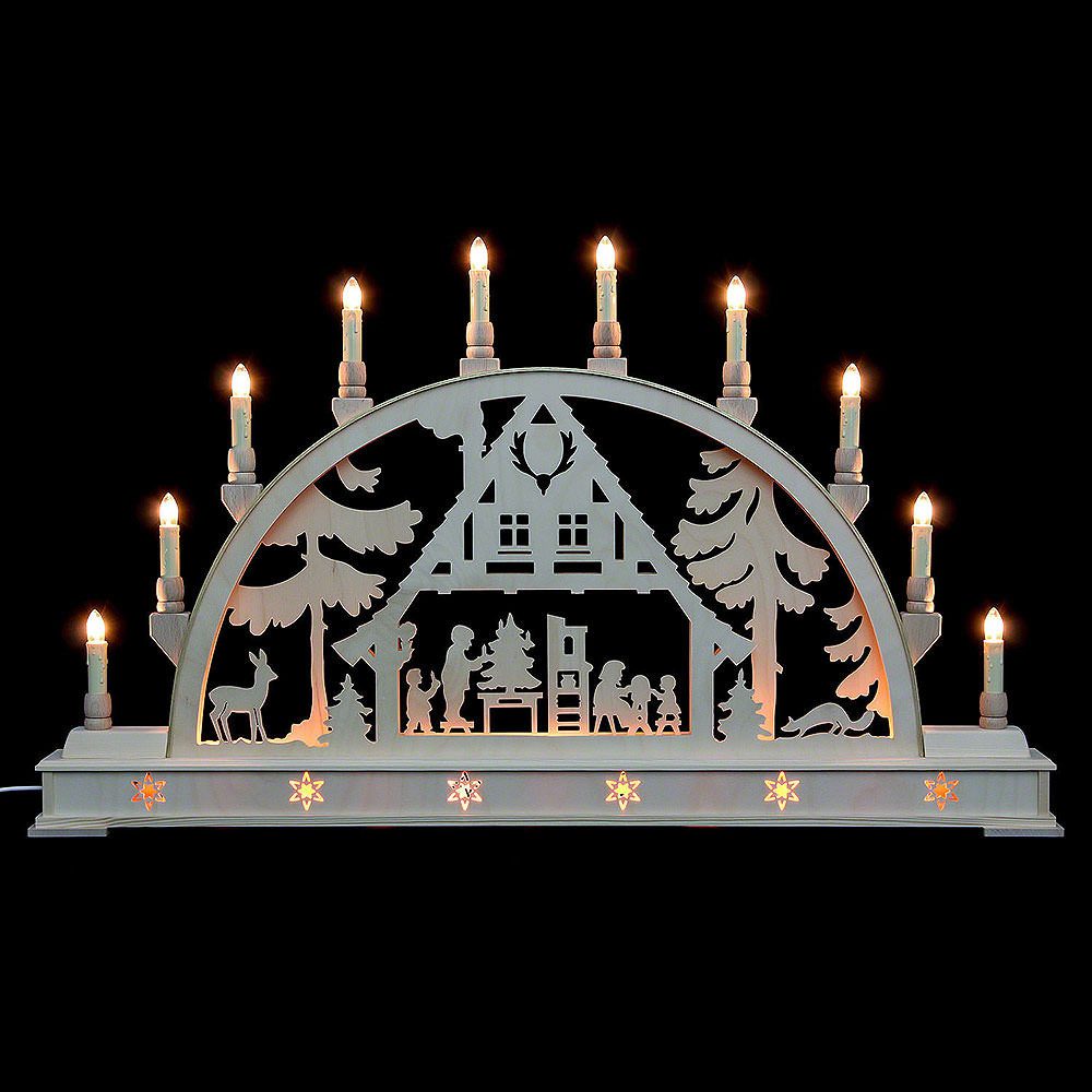 Manufaktur Holger Seidel Schwibbogen Schwibbogen Weihnachtshaus mit Sockel (78cmx45cm) von Manufaktur Seide