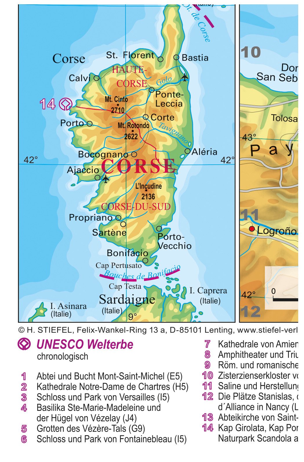 STIEFEL Poster Frankreich mit UNESCO Welterbestätten und Nationalparks, 67 x 86 cm
