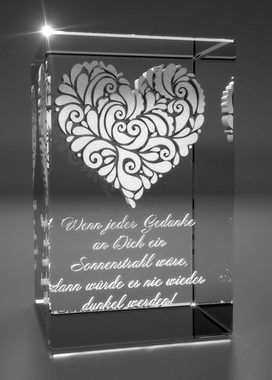 VIP-LASER Dekofigur 3D Glasquader verziertes Herz Wenn jeder Gedanke an Dich..., Hochwertige Geschenkbox, Made in Germany, Familienbetrieb