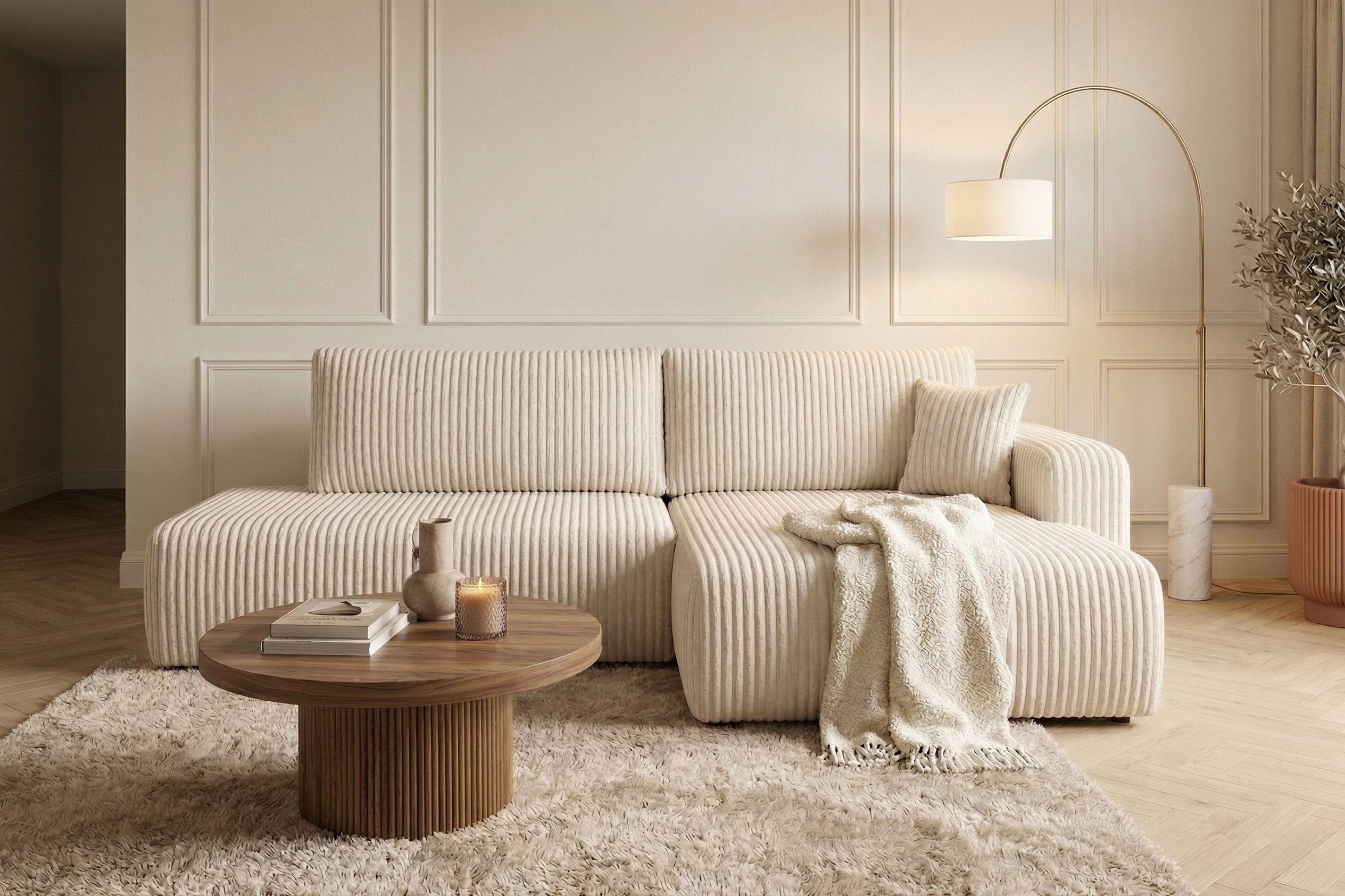 Kaiser Möbel Ecksofa mit Schlaffunktion und Bettkasten, Cordstoff Tilia, OPEN XL, XL-Format,Große Liegefläche,Cordstoff mit hoher Abriebfestigkeit