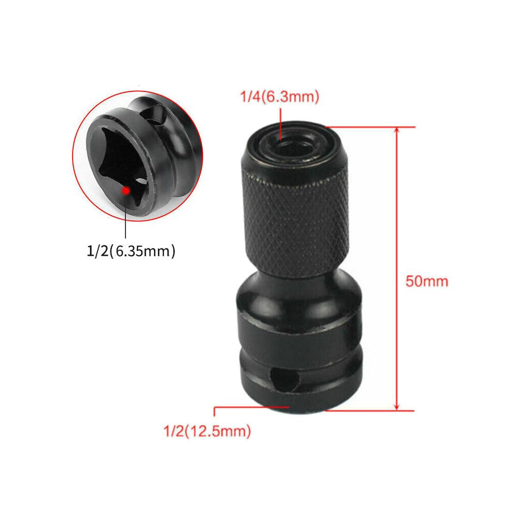 Trade-Shop Ratsche Adapter 1/2" Antrieb auf 1/4" Sechskant Stecknuss für Schlagschrauber, hält Bits mit Sechskantschaft mittels Schnellverriegelung sicher fest