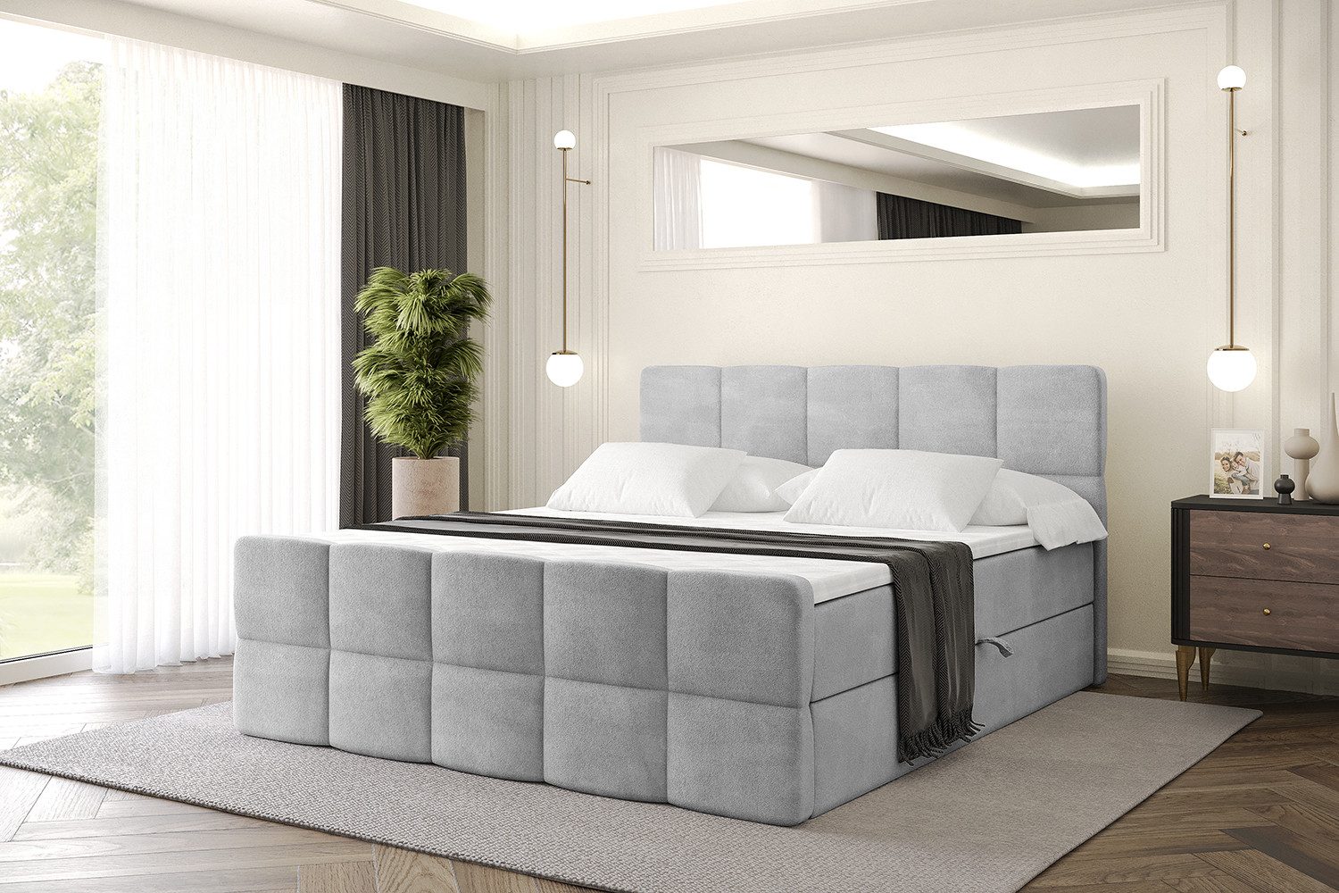 ALTDECOR Boxbett LIRO-Z (Multipocket-Matratze H4, H3 Matratze Bonellfederung, Topper, Kopfteil), Doppelbett mit Fußteil