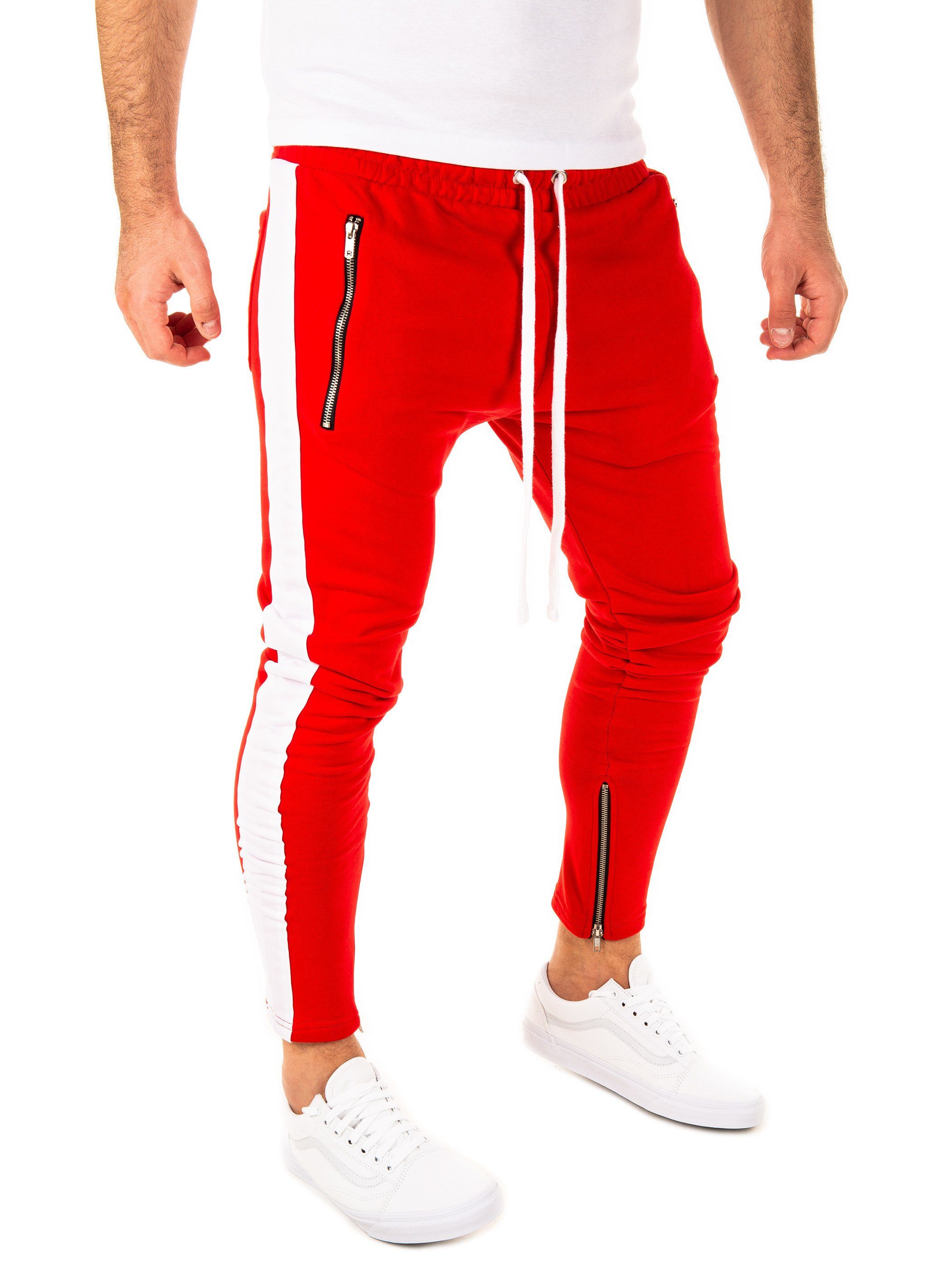 - PITTMAN white Pittman Rot Kordelzug / Track elastischem, 0201) Pant (1-tlg) mit Jogginghose mit Zip (red Retro Bund