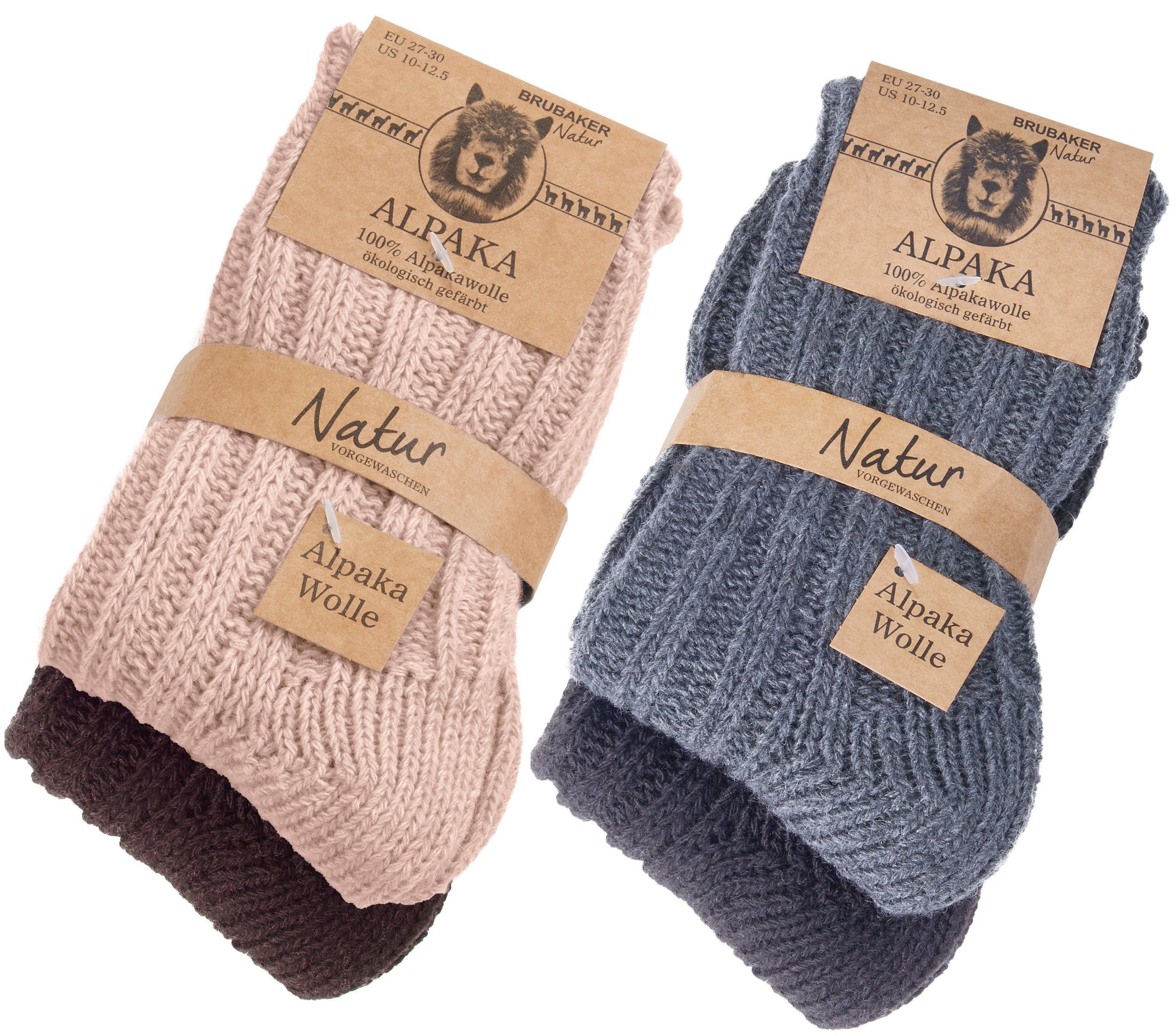 BRUBAKER Kuschelsocken Kinder Alpaka Grau, und - 4 Beige Braun (Set, für Anthrazit, Kindersocken Paar) Wintersocken - Socken Jungen Wollsocken Alpakawolle Set aus 100% und Mädchen