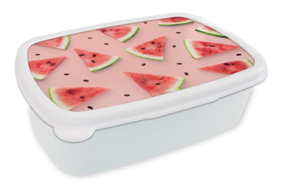 MuchoWow Lunchbox Wassermelone - Rosa - Sommer - Muster, Kunststoff, (2-tlg), Brotbox für Kinder und Erwachsene, Brotdose, für Jungs und Mädchen weiß