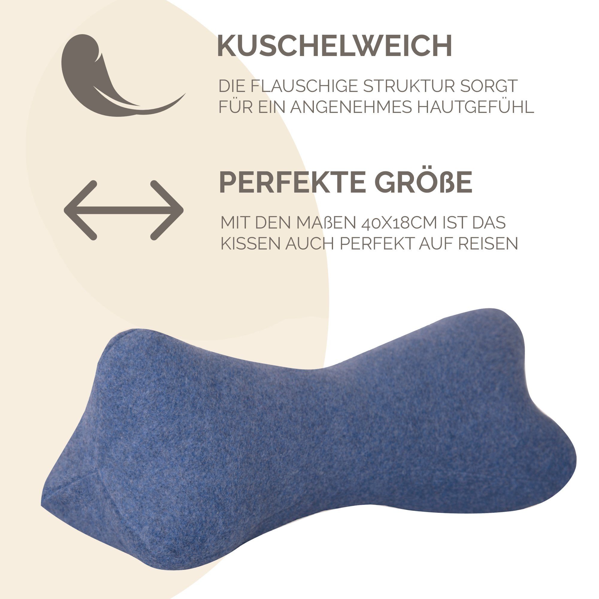 Dr. Berger Living Nackenkissen Original Dr. Berger Velours-Fleece Leseknochen Blau 40 x 18 cm