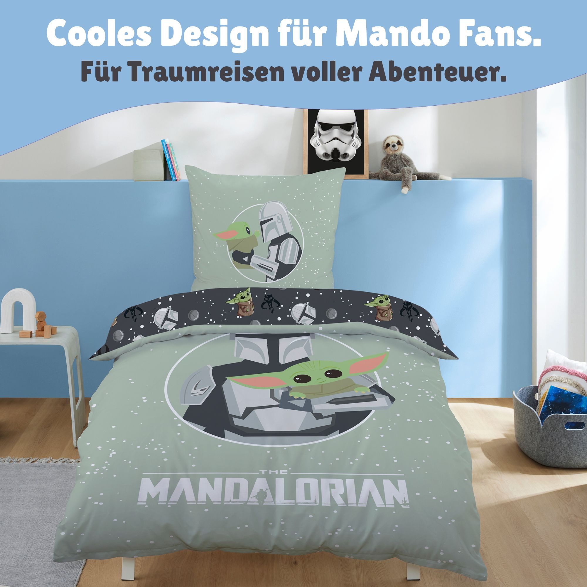 Familando Kinderbettwäsche Star Wars "The Mandalorian & Grogu" 135x200 80x80cm 100% Baumwolle, Renforcé, 2 teilig, mit Reißverschluss – Bild 5 von 5