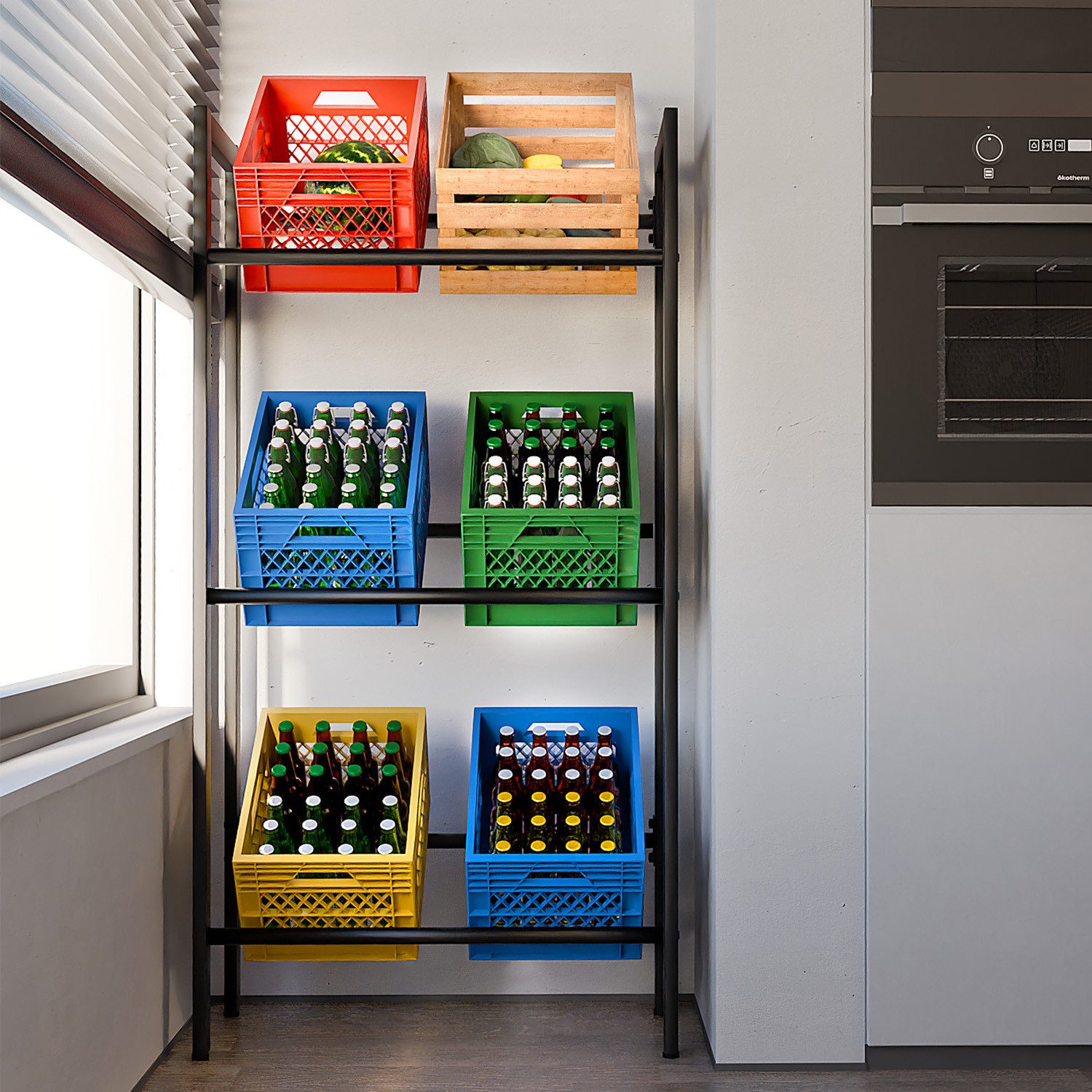 TroniTechnik Regal Getränkekistenregal Stahl schwarz 71x32x140 cm, 3 Ebenen günstig online kaufen