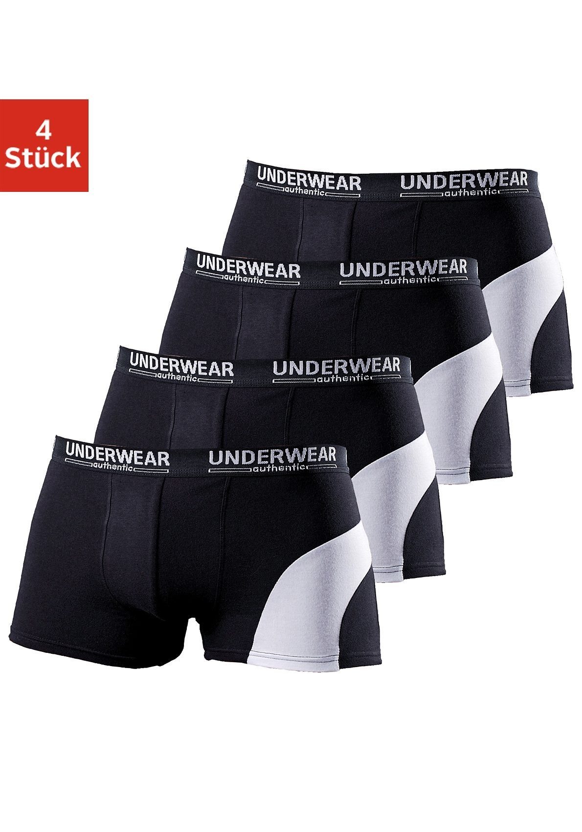 AUTHENTIC UNDERWEAR Boxer (Packung, 4-St) mit kontrastfarbenen Einsatz schwarz, schwarz