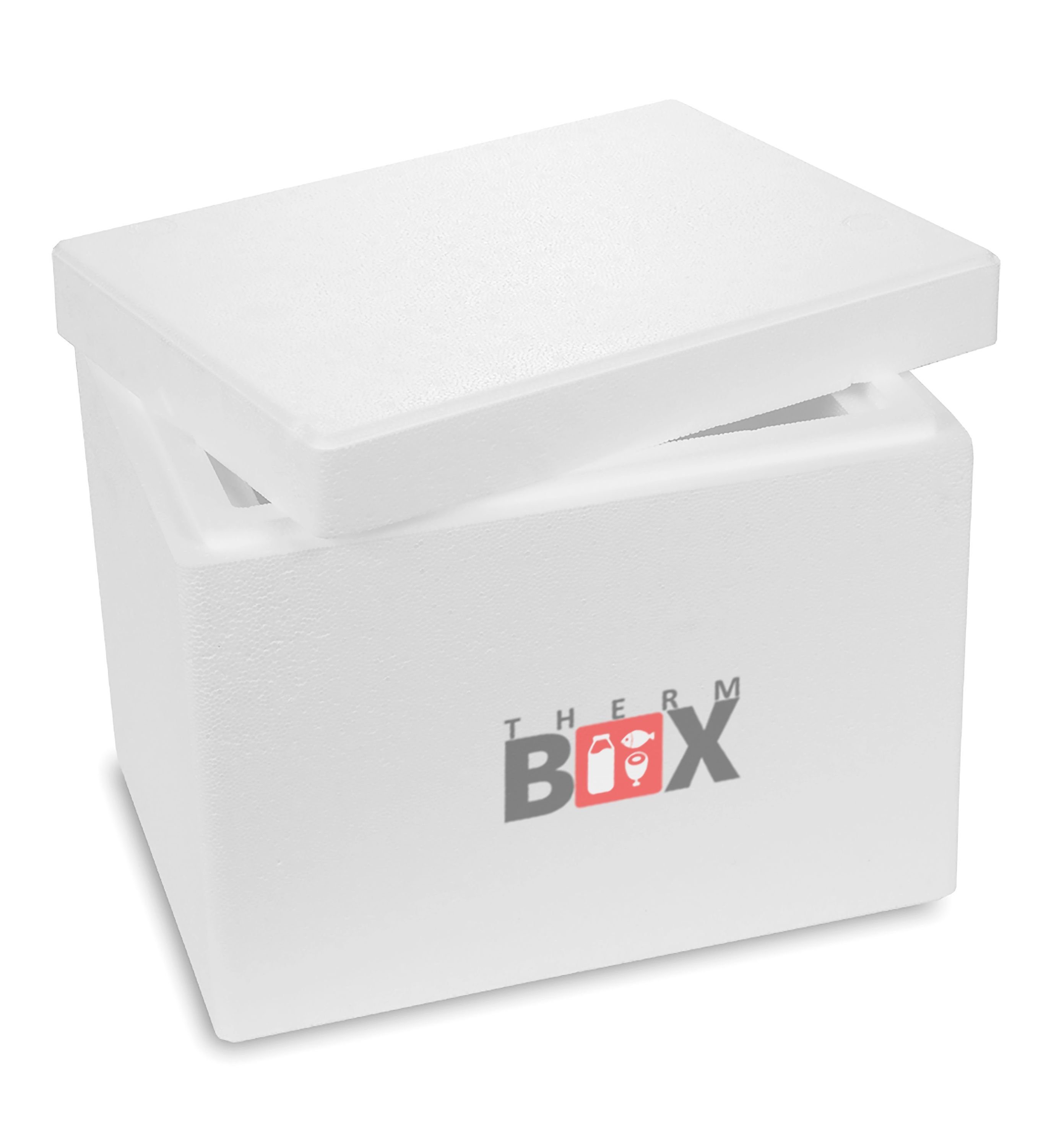 THERM-BOX Thermobehälter Styroporbox 13W Innen: 30x20x22cm Wand: 5cm 13,2L, Styropor-Verdichtet, (1, 0-tlg., Box mit Deckel im Karton), Isolierbox Thermobox Kühlbox Warmhaltebox Wiederverwendbar
