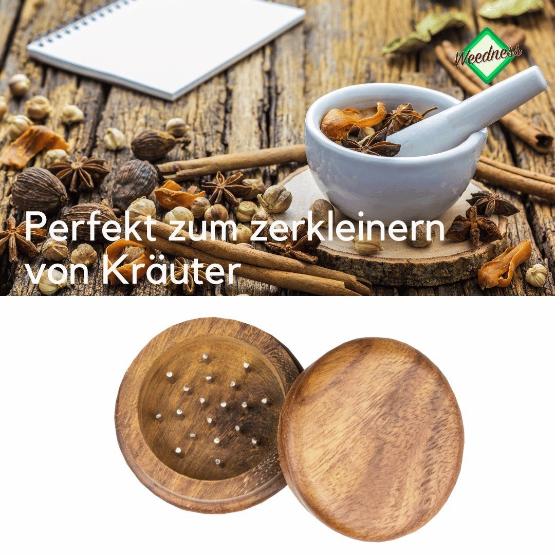 Set Wood Crusher Cruncher handgefertigt 3-teiliges Weedness Grinder Holz Kräutermühle aus Ebenholz