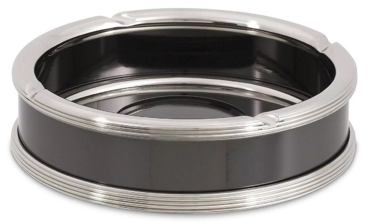 Aschenbecher Luxus Aschenbecher Silber / Schwarz Ø 18 x H. 5 cm - Runder Messing Aschenbecher - Deko Accessoires - Luxus Qualität
