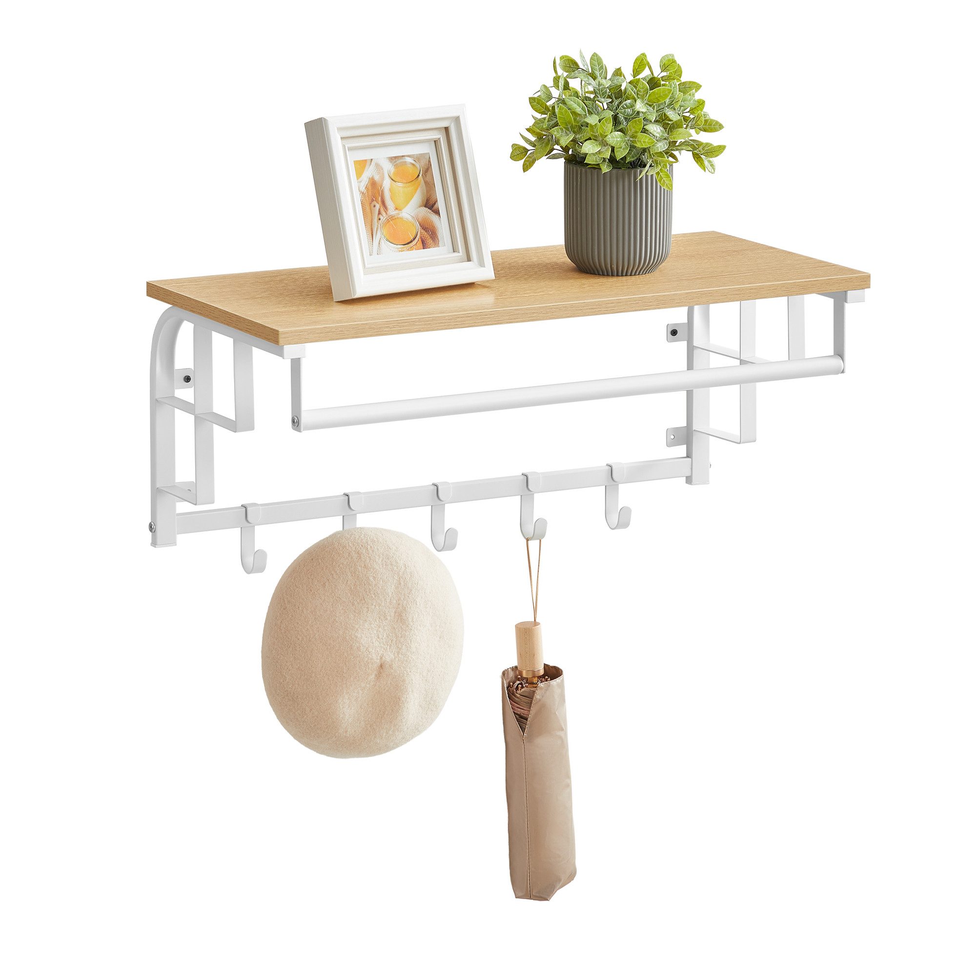 VASAGLE Wandgarderobe, Wandregal mit Haken, Länge 66 - 80 cm günstig online kaufen