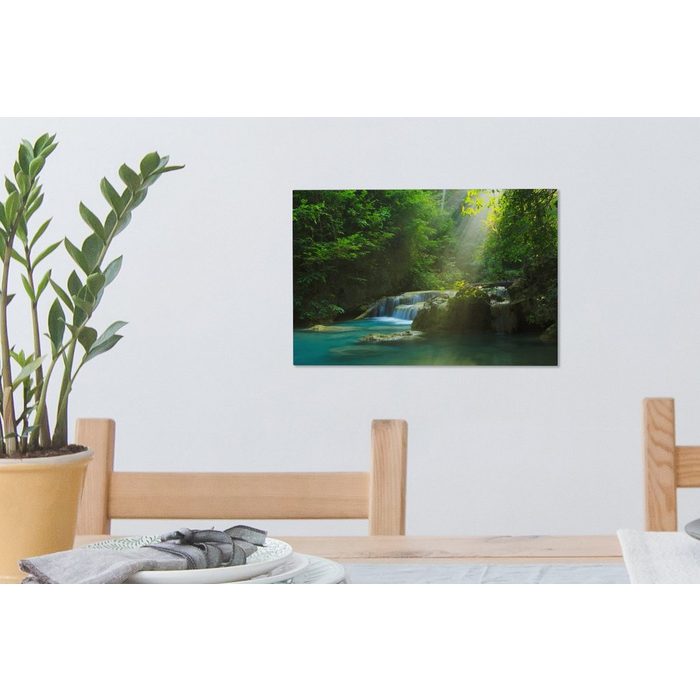 OneMillionCanvasses® Leinwandbild Dschungel - Wasserfall - Pflanzen - Jungen - Mädchen - Kinder (1 St) Wandbild Leinwandbilder Aufhängefertig Wanddeko SY12482