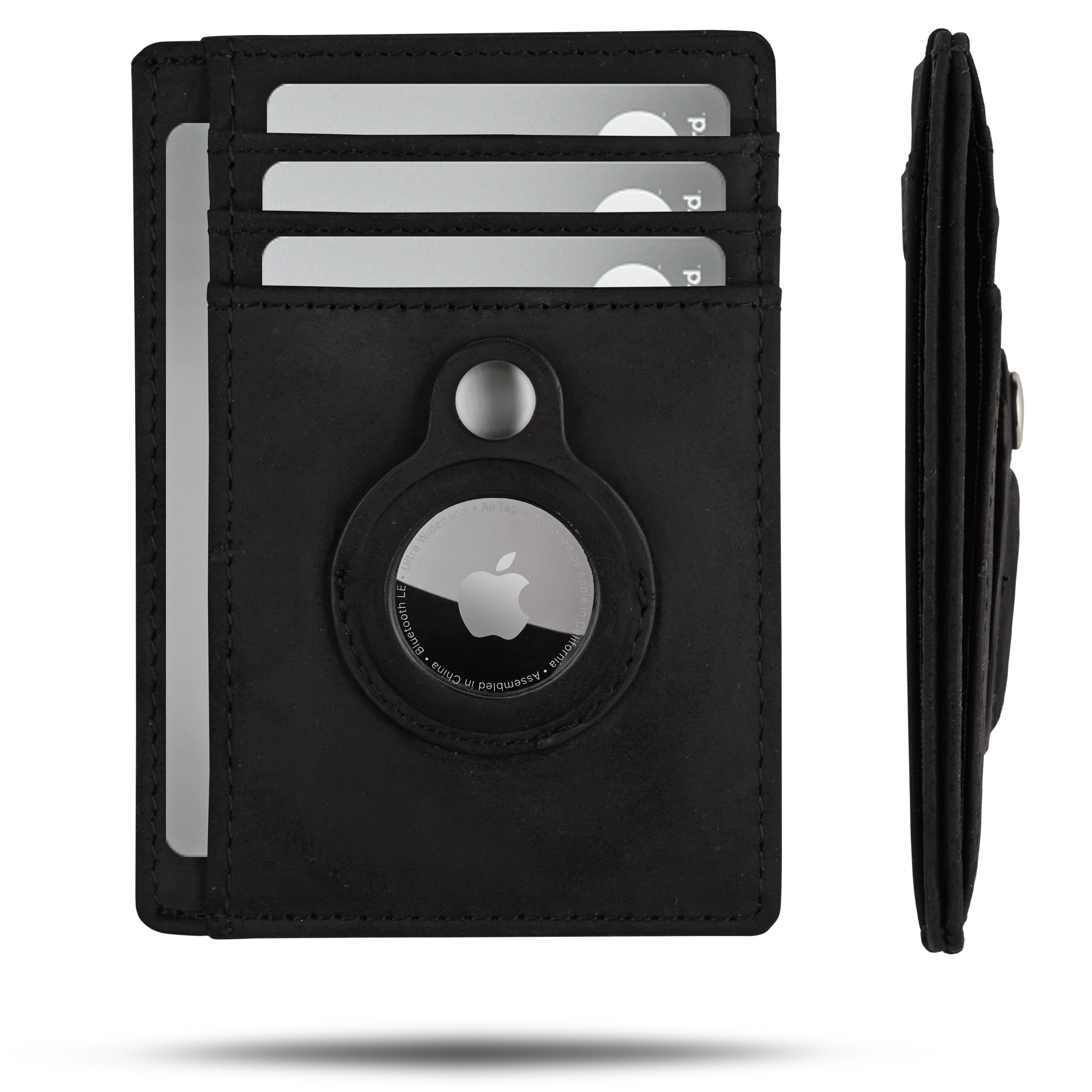 Schwarz mit - mit RFID-Schutz Geldbeutel RFID-Schutz, Geldbörse für Wallet - Wallet mit AirTag AirTag Wallet SLIMJACK SLIMJACK Apple Slim Fach Mini