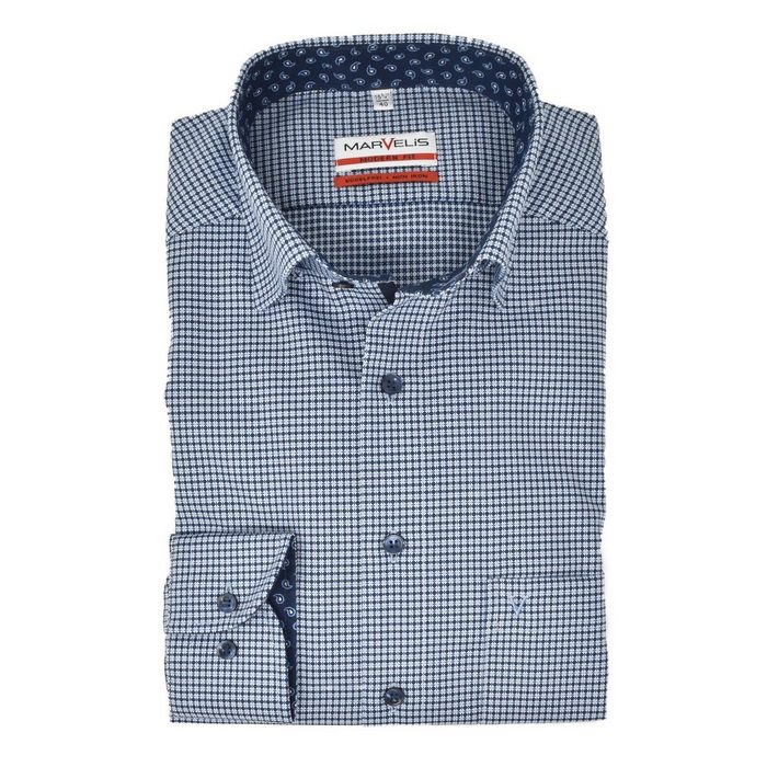 MARVELIS Businesshemd Businesshemd - Modern Fit - Under Button Down - Muster - Blau Größe 40