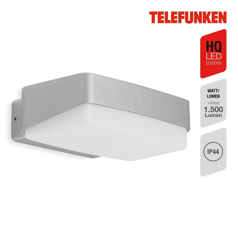 Telefunken LED Außen-Wandleuchte 312204TF, LED fest verbaut, Neutralweiß,  Wand Außenleuchte IP44 4000K 1500lm 13,7x18x5,5cm