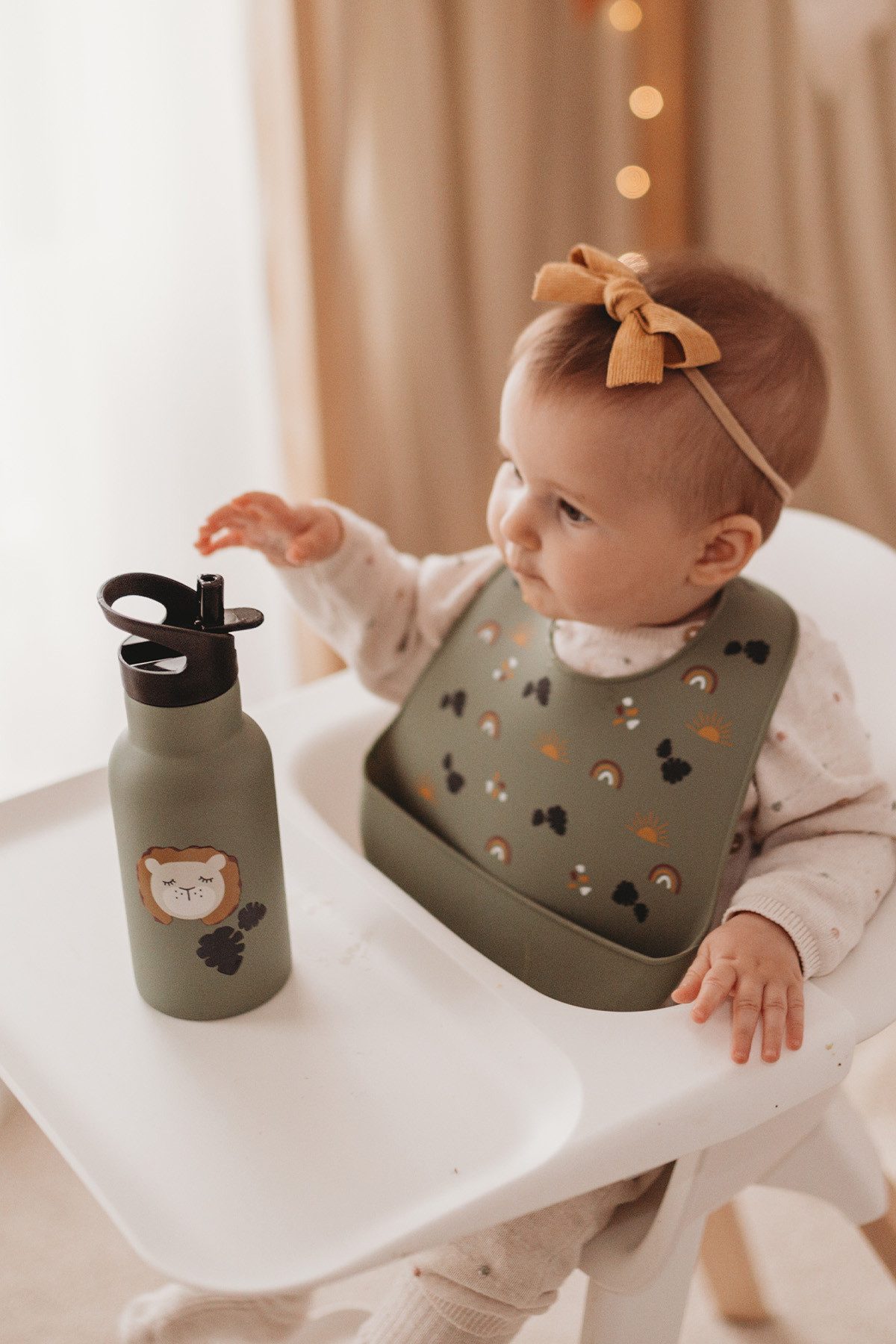 kikadu Trinkflasche, Löwe Olive, doppelwandige, Edelstahl, 350 ml