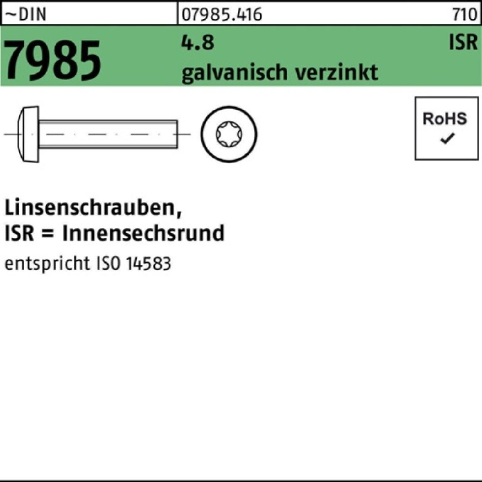 Pack DIN ISR Reyher 4.8 7985 200er Linsenschraube M3x4-T10 200St. galv.verz. Linsenschraube