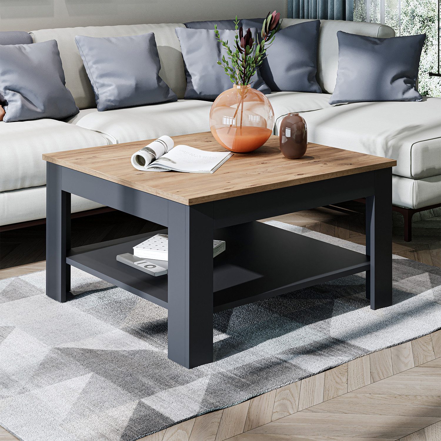 Roomart Wohnzimmertisch Couchtisch HELSINKI mit Ablageboden Wohnzimmertisch Sofatisch modern, Mit unterer Ablage, in zwei Formaten