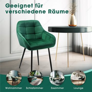 JINPALAY Esszimmerstuhl Moderne Grüne Samt-Küchenstühle mit Armlehne und Rückenlehne (2 St), Stabile Metallbeine mit Schutzpolstern, Tragfähigkeit bis 120 kg