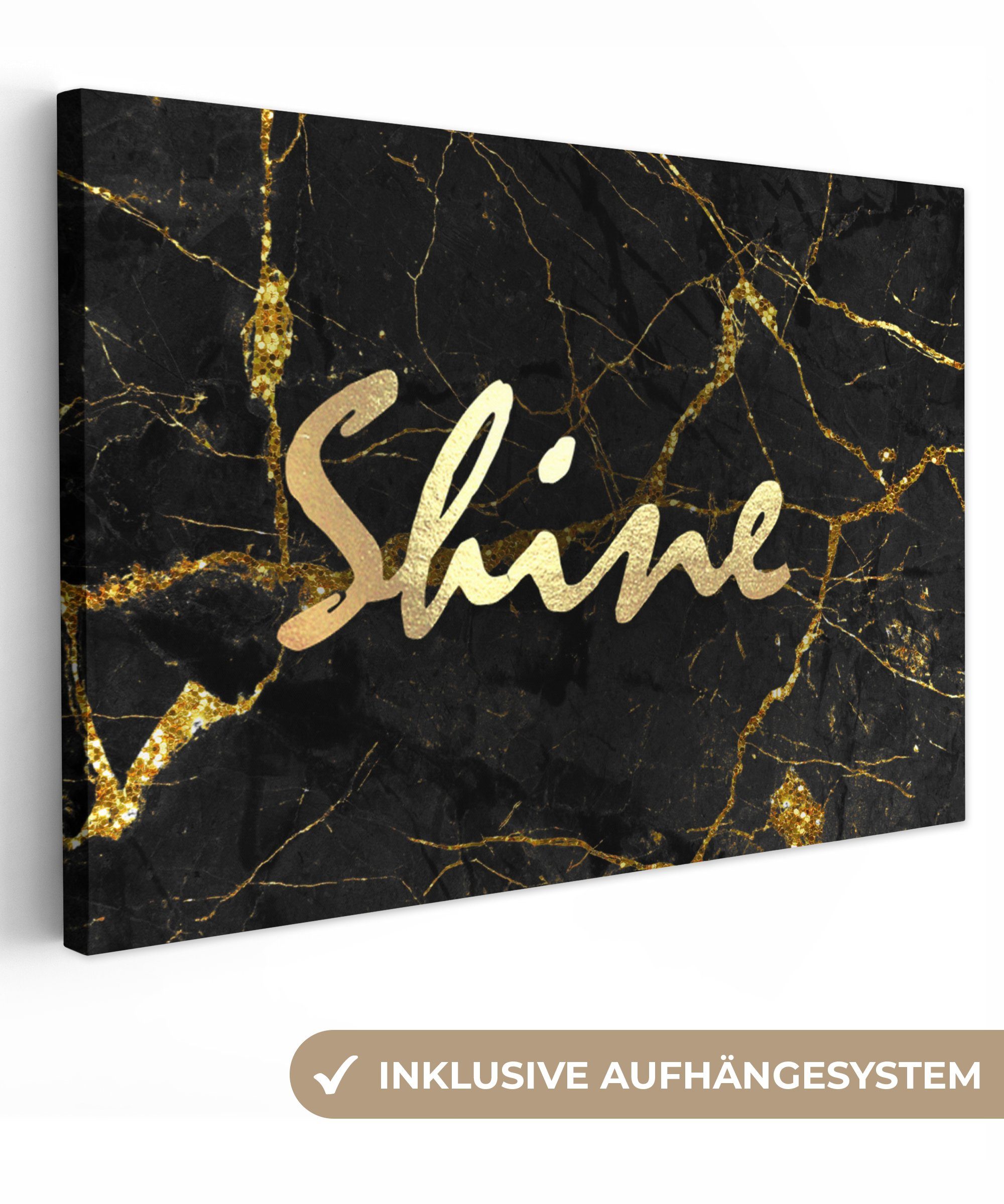 OneMillionCanvasses® Leinwandbild Zitat - Glänzen - Gold - Marmor, (1 St), Wandbild Leinwandbilder, Aufhängefertig, Wanddeko, 30x20 cm