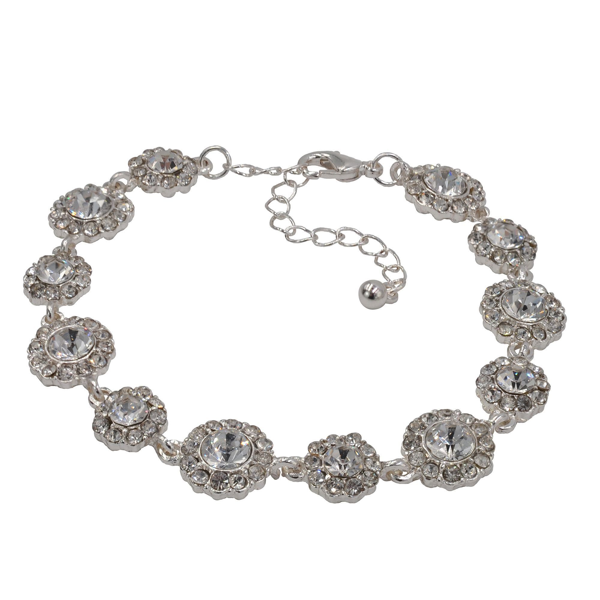 Steuer Armband Metall weiß 19+5,0cm Blüten Glasstein ohne