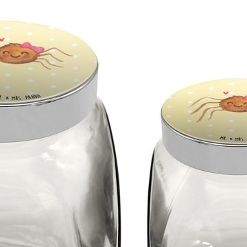 Mr. & Mrs. Panda Vorratsglas XL 2000ml Spinne Agathe Freude - Gelb Pastell - Geschenk, Snackdose, Premium Glas, (1-tlg), Mit Motiv
