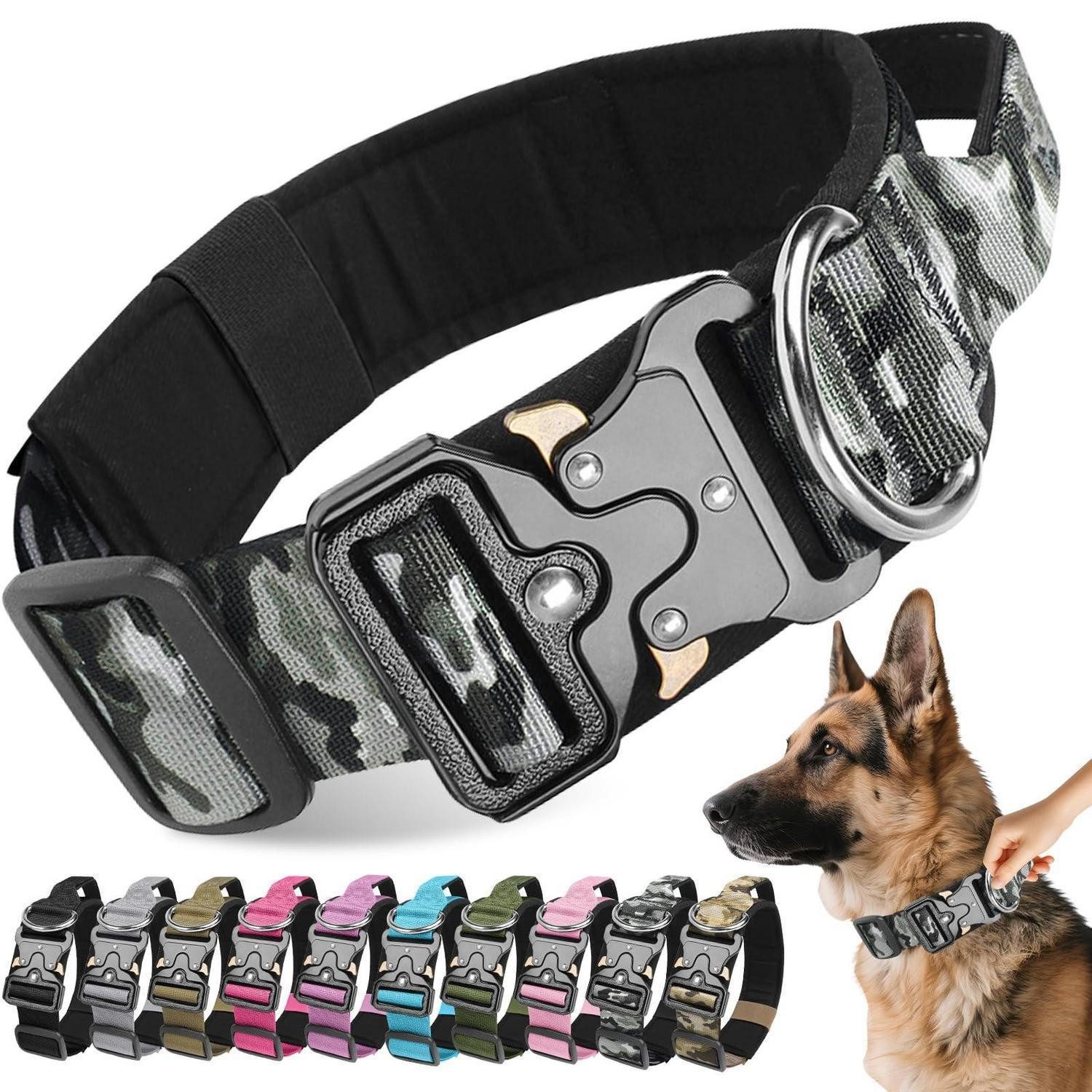LuxusKollektion Hunde-Halsband Hundehalsband Taktisch Kontrollgriff L Grau, Textil