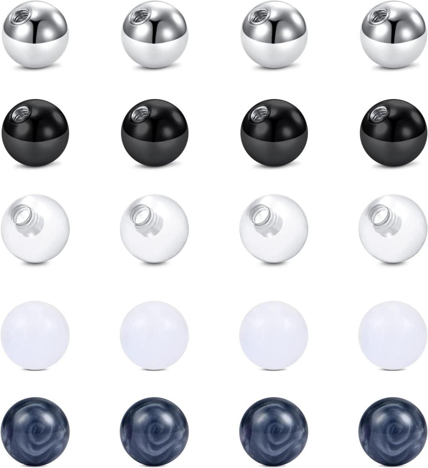 Piercing-Set Piercing Kugel Set 20-25stk 5mm Chirurgenstahl Schraubkugel Silber