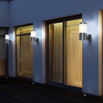 etc-shop Außen-Wandleuchte, Leuchtmittel inklusive, Warmweiß, Edelstahl Außen Lampe Beleuchtung Haus Wand Leuchte gewellt