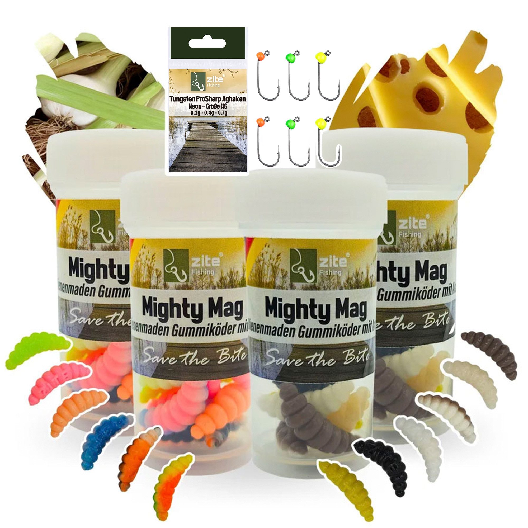 Zite Kunstköder Mighty Mag Set - 48 phthalatfreie Gummiköder + 9 Tungsten Jighaken