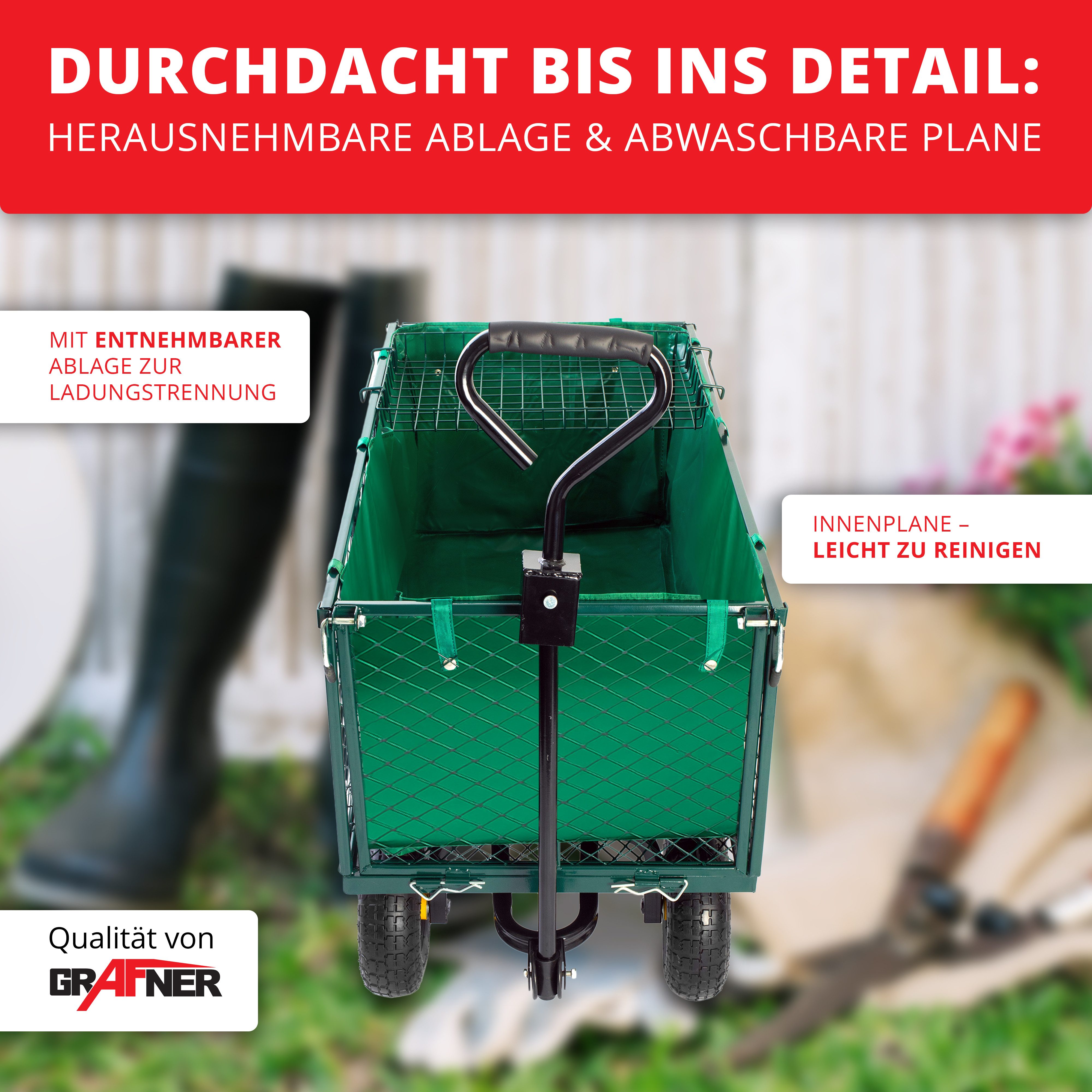Grafner Transportwagen Gartenwagen Transportwagen 550 kg luftbereift Plane, Tragkraft bis 550 kg