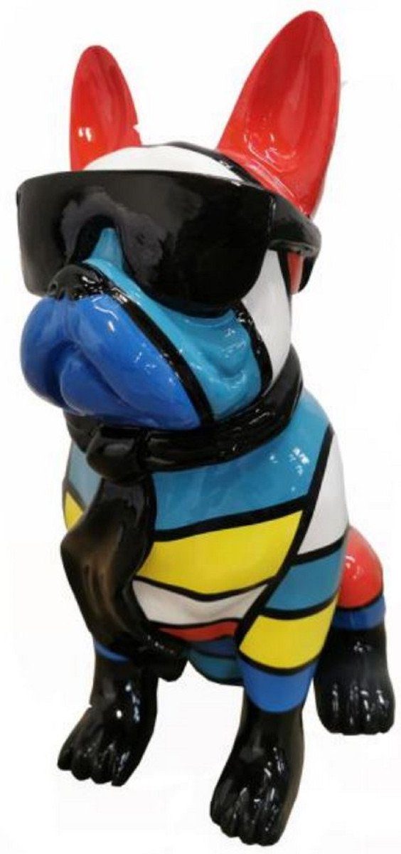 Casa Padrino Skulptur Luxus Deko Skulptur Hund Bulldogge Mehrfarbig / Schwarz H. 120 cm - Große Deko Figur - XXL Deko Skulptur - XXL Deko Figur - Wohnzimmer Deko - Garten Deko - Luxus Deko XXL Figuren