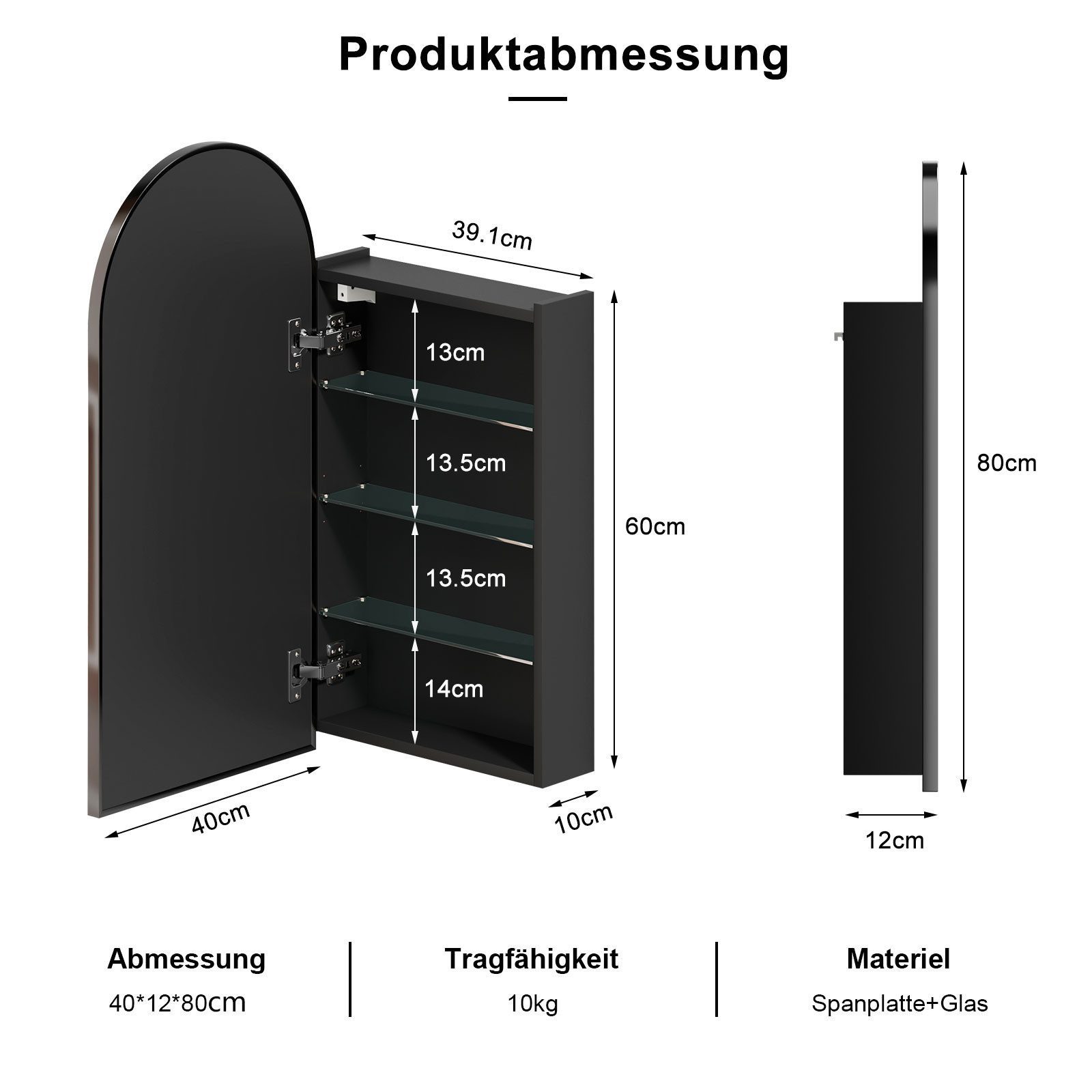 radelldar Spiegelschrank Badschrank, Hängeschrank mit Spiegel Wandschrank (1-St) Badezimmerschrank 40x80 cm
