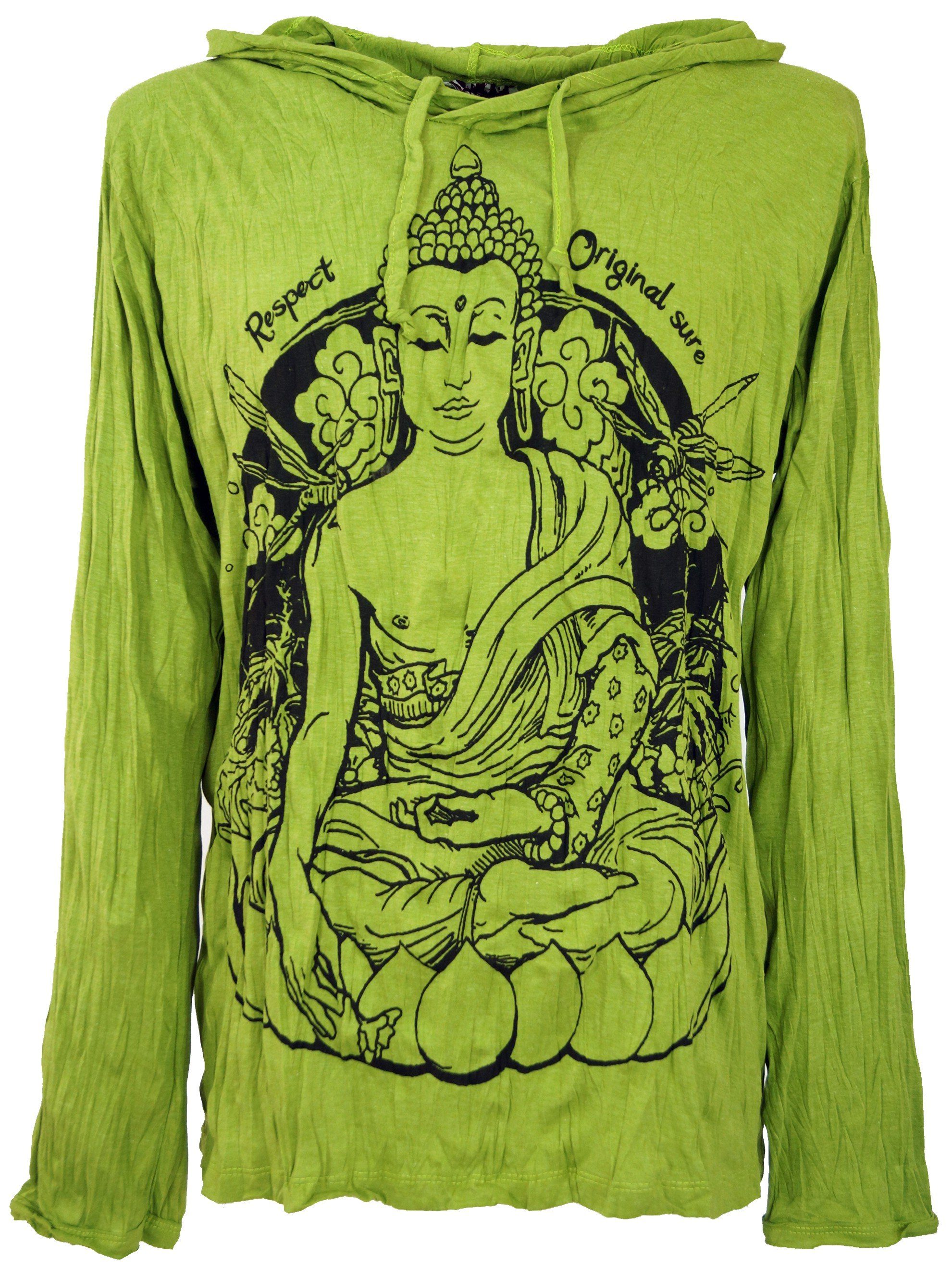 Guru-Shop T-Shirt Sure Langarmshirt, Kapuzenshirt Meditation.. Goa Style, Festival, alternative Bekleidung lemon