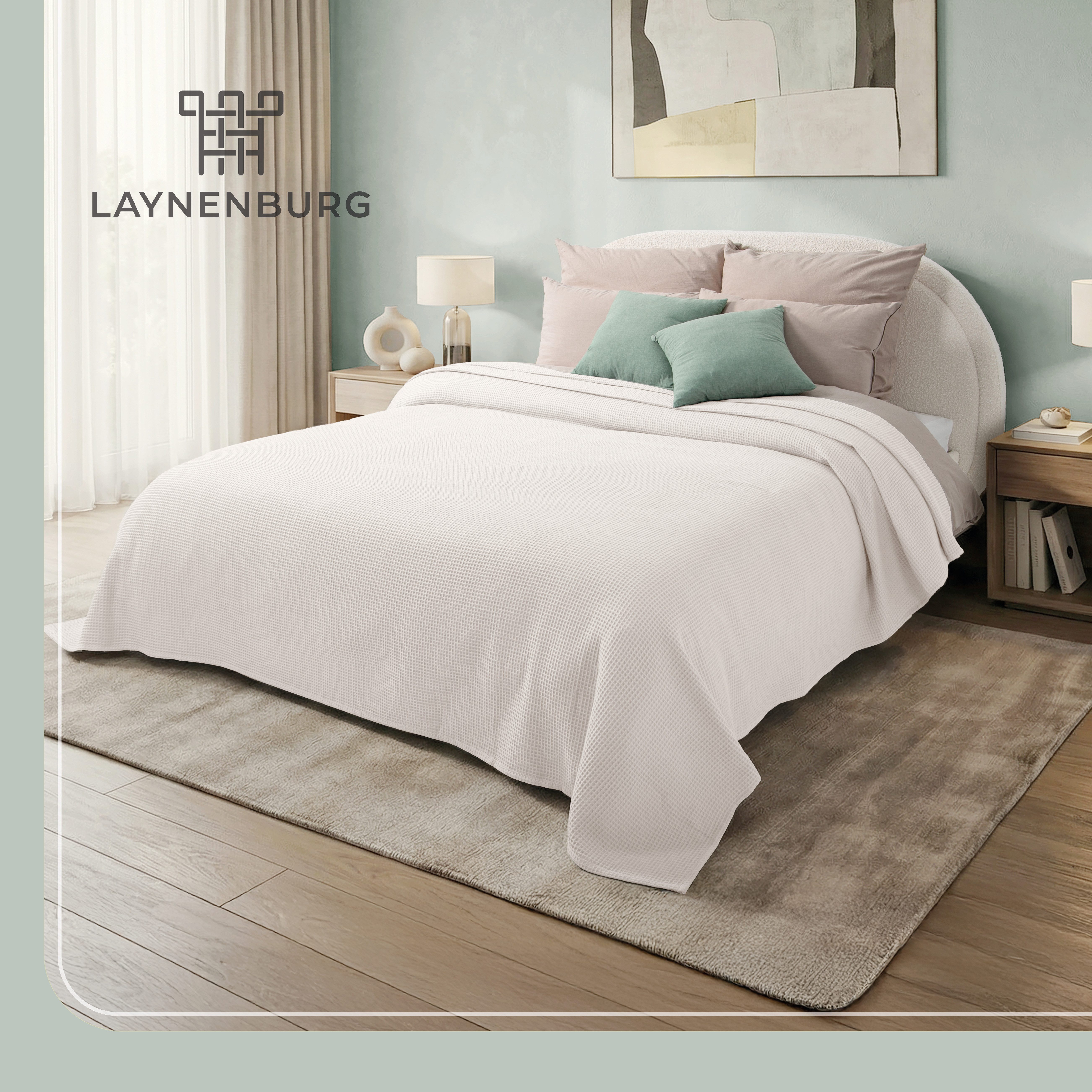 Laynenburg Tagesdecke Waffelpique aus 100% Baumwolle – Baumwolldecke, Kuscheldecke, Wohndecke als Sommerdecke, Bett-Überwurf, Couch-Überwurf, Sofa-Decke