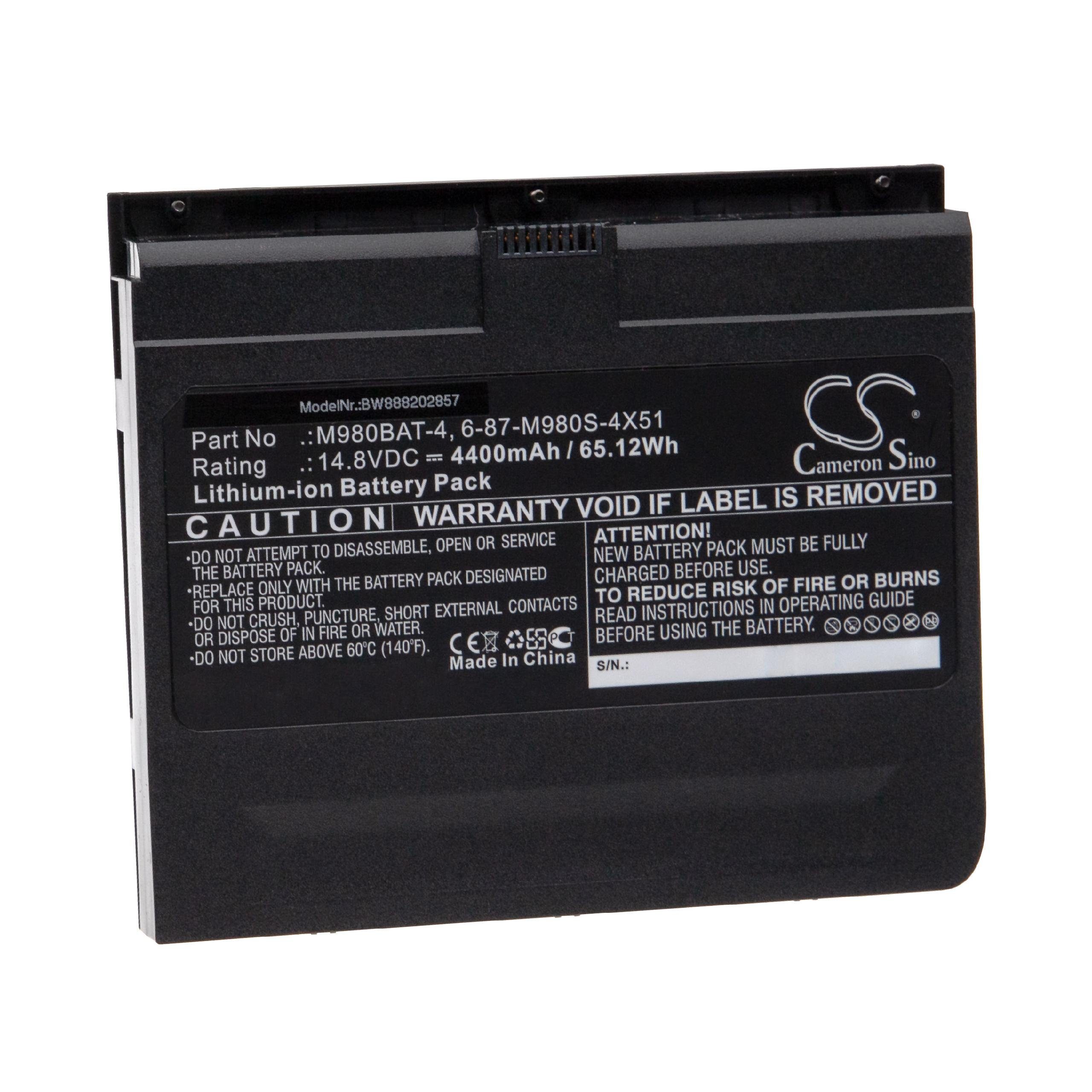 vhbw Ersatz für Clevo M980BAT-4, 6-87-M980S-4X51 für Laptop-Akku Li-Ion 4400 mAh (14,8 V)