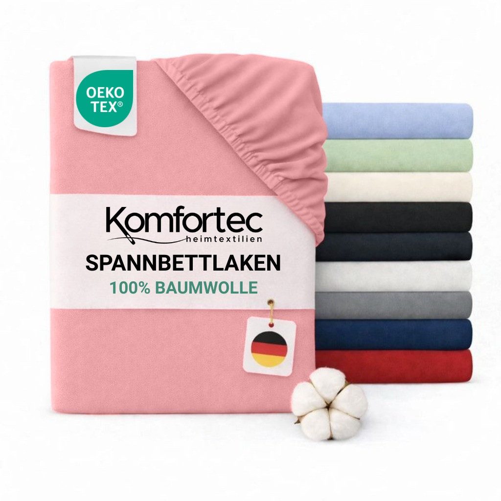Komfortec Spannbettlaken Jersey Spannbettuch, 90x200, 140x200, 160x200, 180x200 oder 200x200 cm, 100% Baumwolle (135 g/m), Gummizug: Rundum, (1 Stück), OEKO-TEX® Standard 100 Zertifisiert, für Matratzen bis 25 cm Höhe