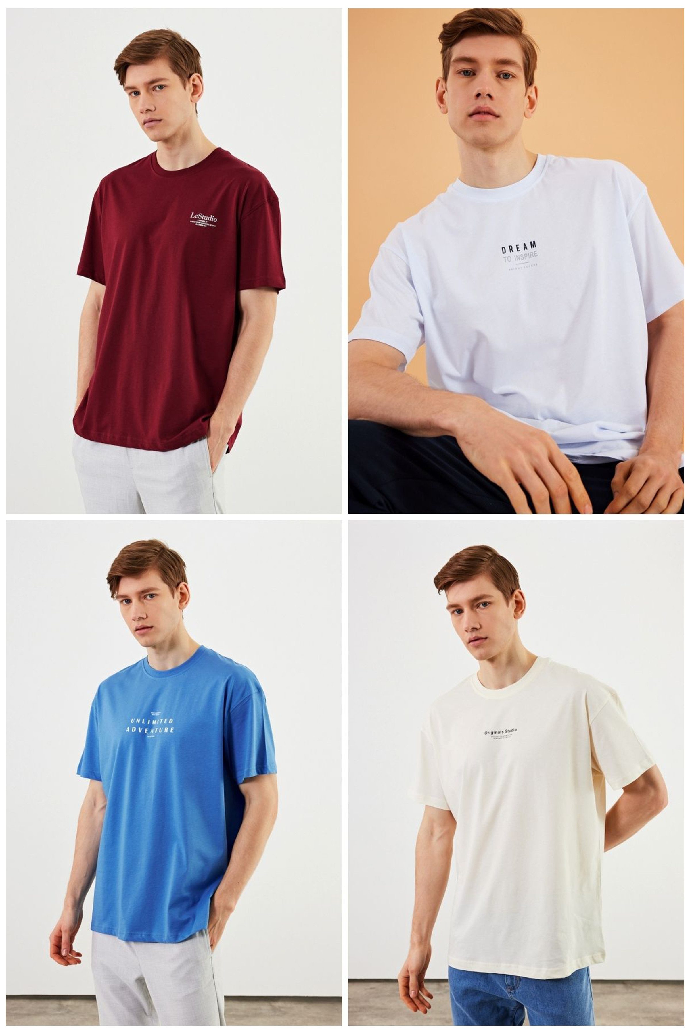 COMEOR Oversize-Shirt Herren T-Shirt: Trendige Urban Streetwear für lässige Styles (4-tlg) mit individuellem Print