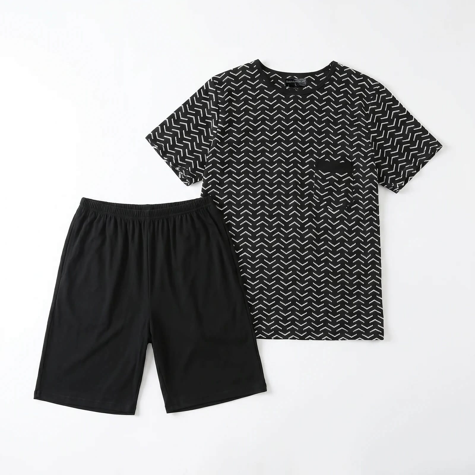 GIANVAGLIA Pyjama Herren Pyjama Set Shorty Schlafanzug Baumwolle Zweiteilig (2 tlg., Hose und T-Shirt) 90% Baumwolle, zweiteilig, elastischer Bund, atmungsaktiv, M-3XL