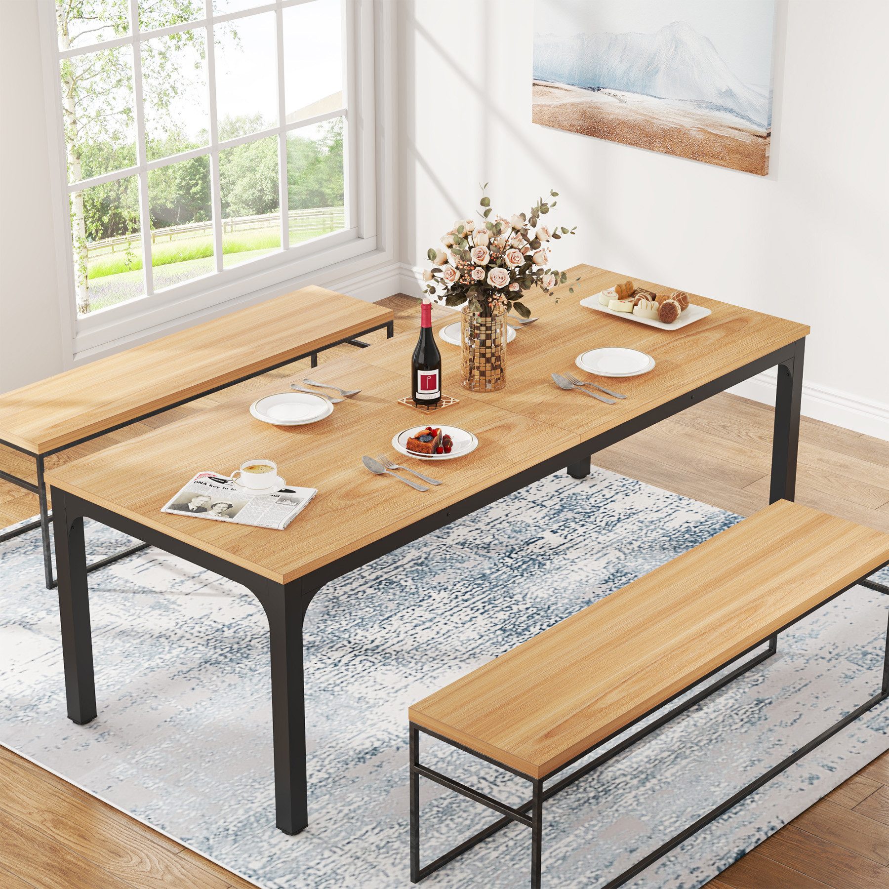 Tribesigns Esstisch 200cm Holz-Esstisch für 8-10, Industrieller rechteckiger Küchentisch – Bild 4 von 5