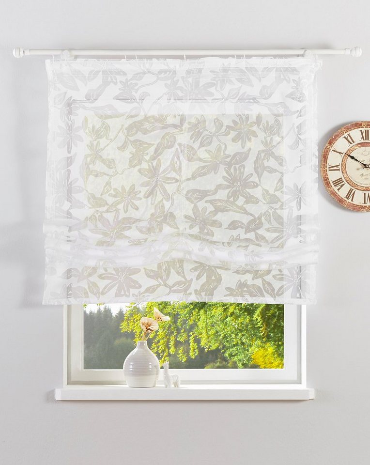 Raffrollo Glen, Guido Maria Kretschmer Home&Living, mit Klettband,  halbtransparent, gewebt, floraler Ausbrenner