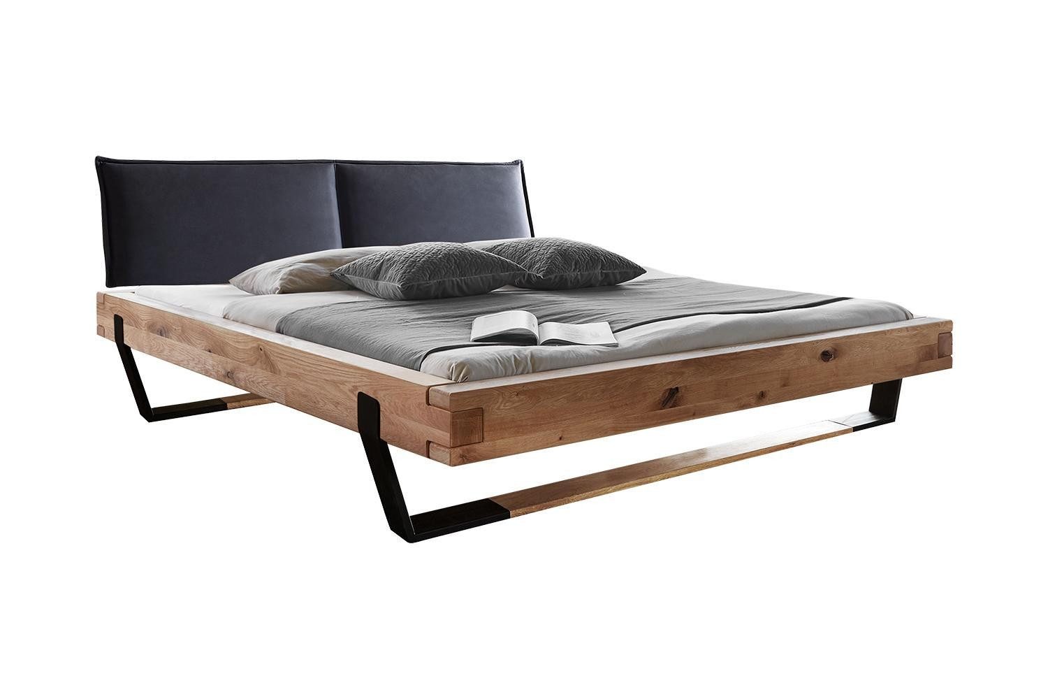 G+K Möbelvertriebs GmbH Bettgestell BE-0520, 180 x 200 cm, Braun, Schwarz, Wildeichenholz massiv, Kufenteilgestell aus Metall