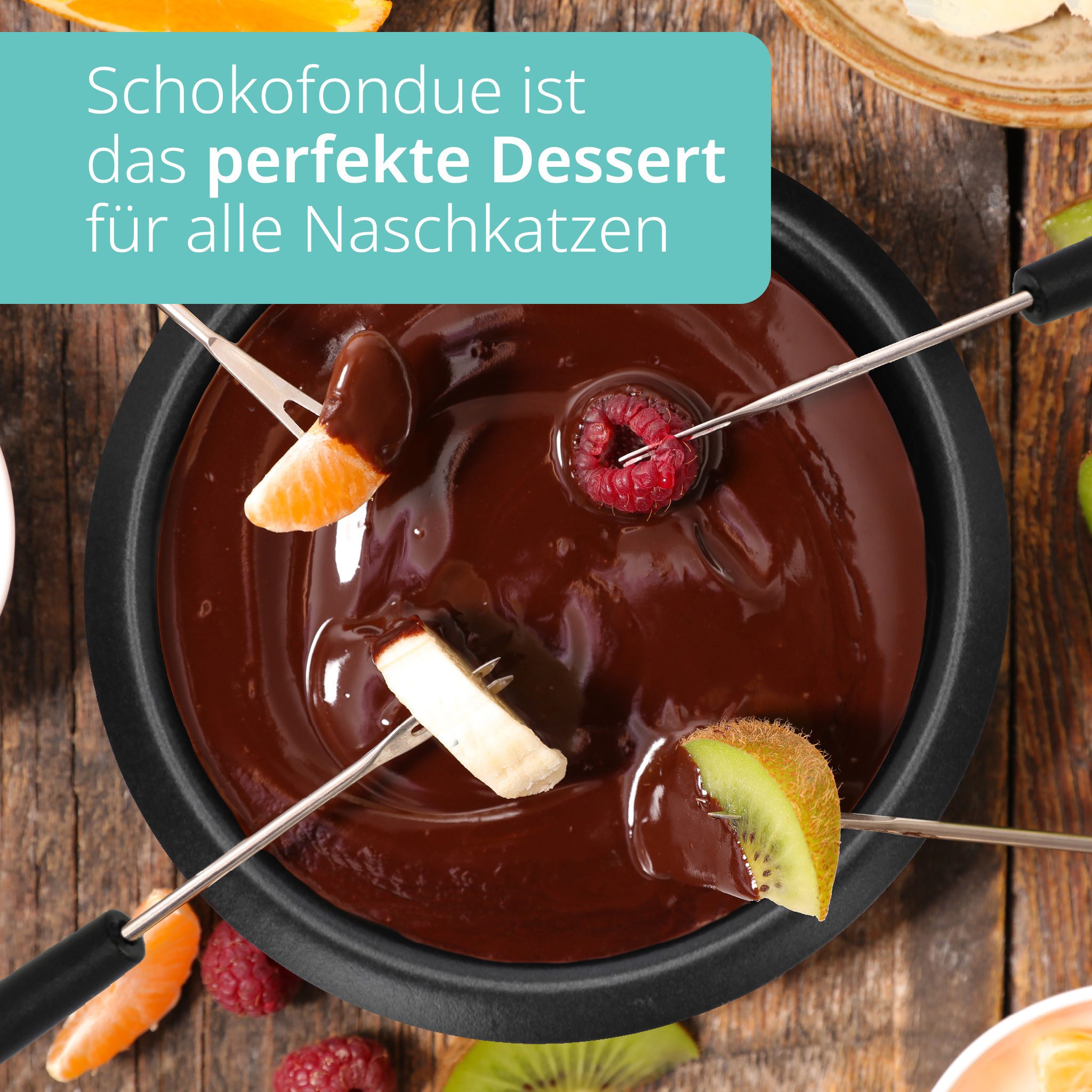 ADE Elektro-Fondue Elektrisches Schokofondue mit 2 Temperaturstufen, 0,25 l, inkl. Gabeln, herausnehmbare Schüssel, zum Schmelzen und Warmhalten – Bild 4 von 5
