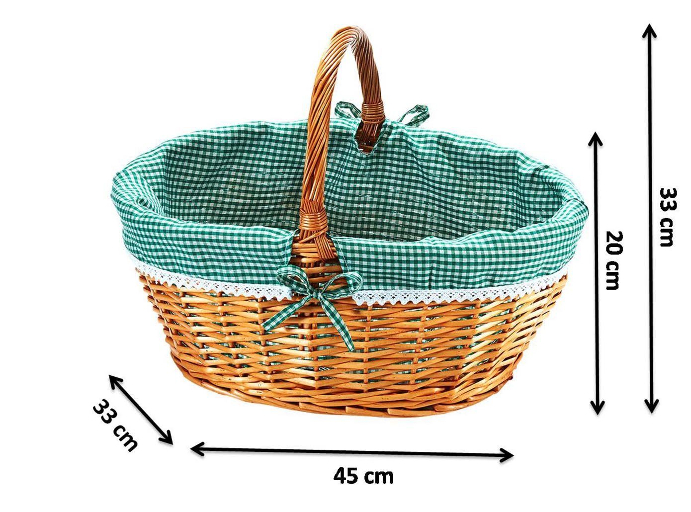 Kobolo Einkaufskorb Weidenkorb - Textil grün kariert - 45x34x20 cm, 22 l günstig online kaufen